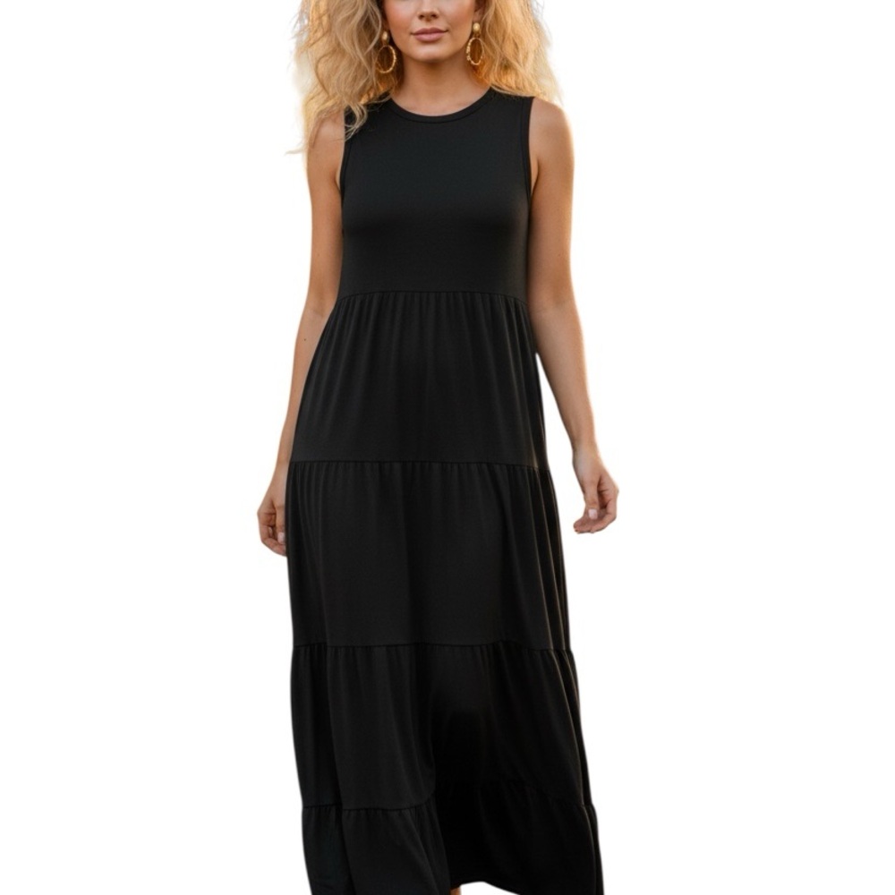 Loveappella Black Tiered Maxi Dress